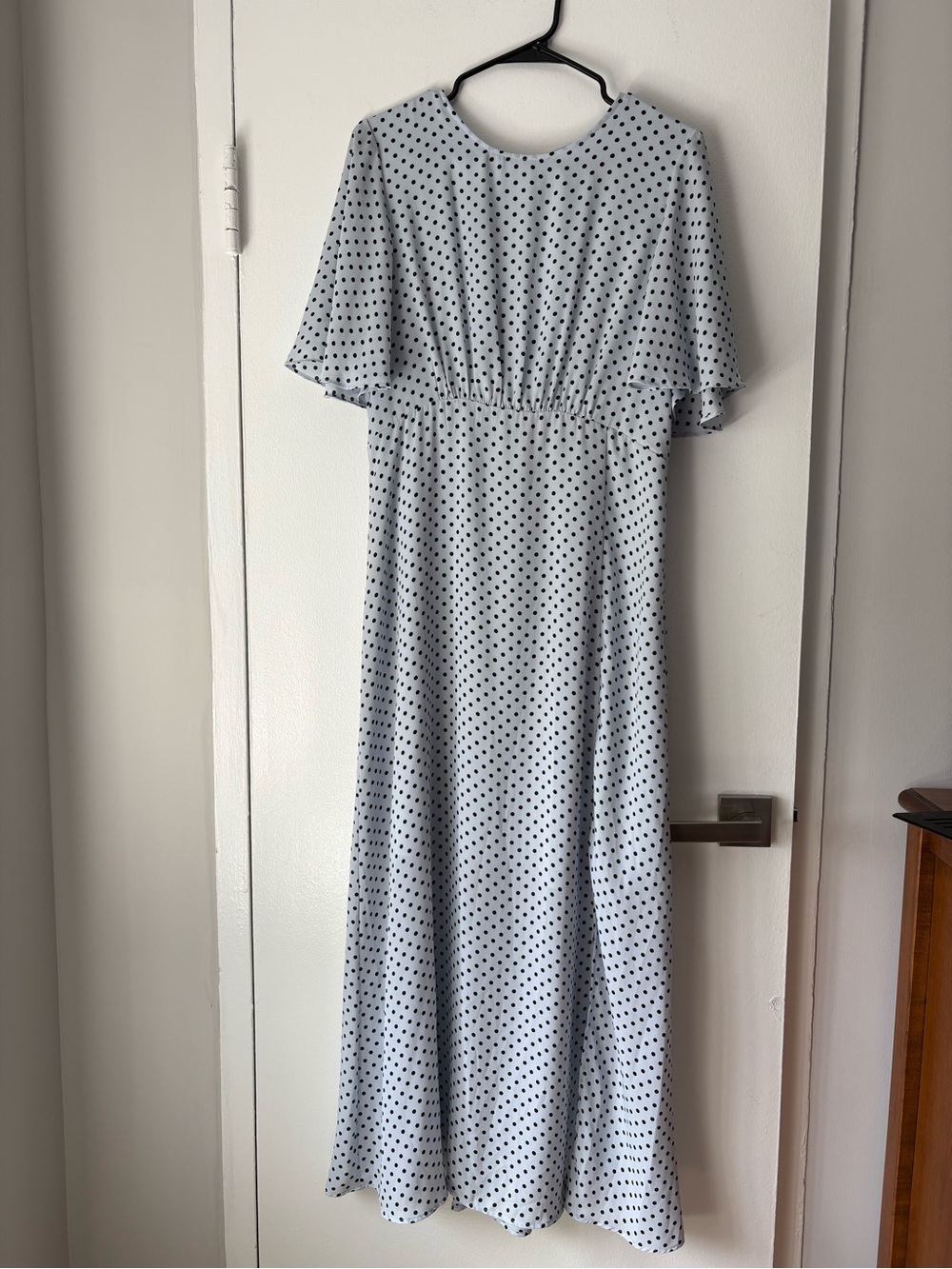 Who What Wear Light Blue Maxi Dress with Black Polka Dots